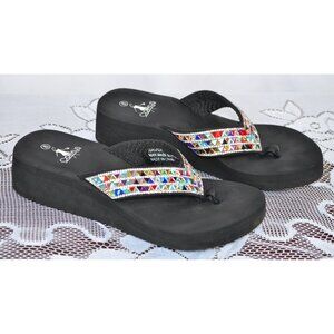 Corkys Juniper Multi-Color Jeweled Wedge Flip Flops Size 8